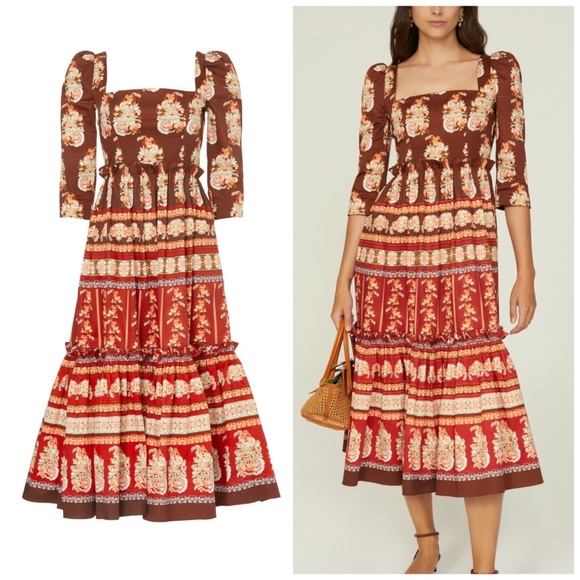 Cara Cara Blue Hill Midi Dress Brown Paisley Print - Size 0 - Picture 1 of 13